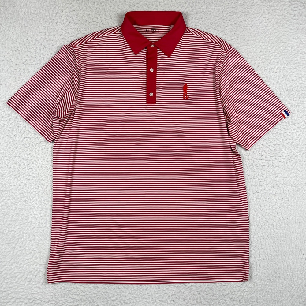 U Suck At Golf USAG Polo Shirt Mens XXL Red White Striped Performance Golf Tee
